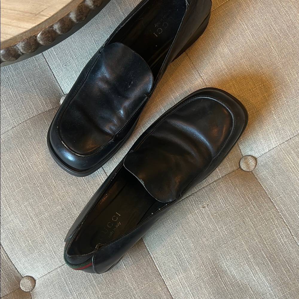GUCCI Black Leather Signature Stripe Slip On Loafer Dress Shoes Size 9.5 D - Picture 3 of 10